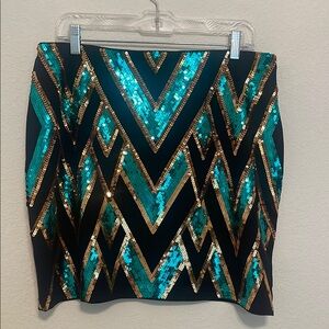 Sequin Chevron Skirt - Black, Gold, and Teal